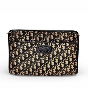 Christian Dior Vintage Trotter Monogram Canvas Shoulder Bag Black & Tan